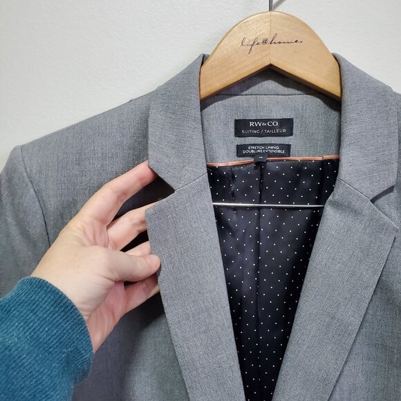 RW & CO. RW&CO. One Button Fitted Blazer Suiting Stretch Lined Grey Women 10 - Picture 3 of 14